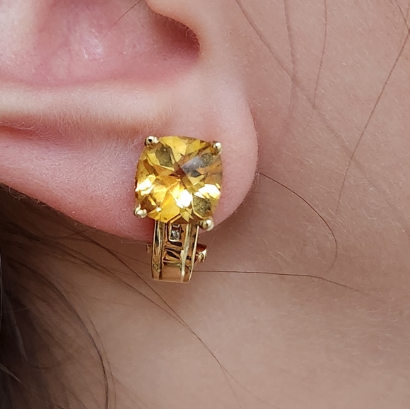 HOLD/Rosie 5.22g 14K Gold Natural Citrine Diamond Omega Back Earrings - Picture 4 of 16